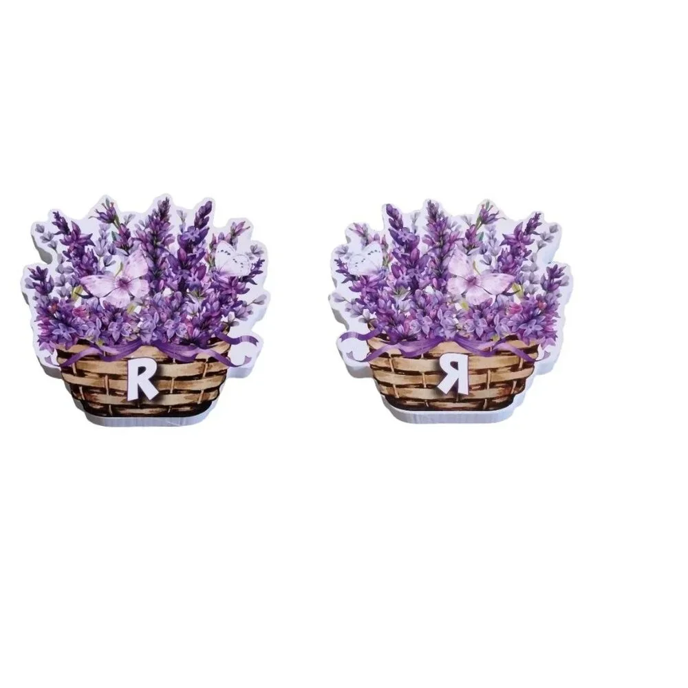 Lavender Spring Basket Die-Cut Wood Block Letter 6 Piece Set Double-Sided